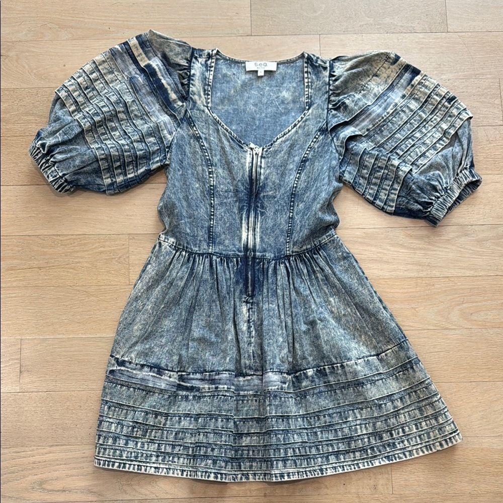 Sea Blue Denim Dress w/ Poufy Sleeves